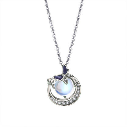 moonstone beaded necklace with white background