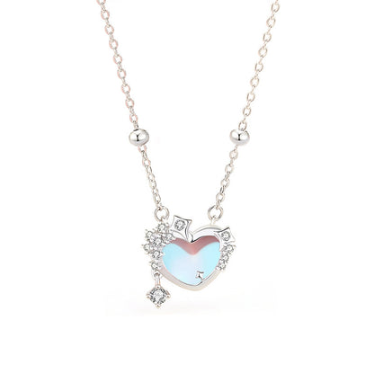 moonstone heart necklace with white background