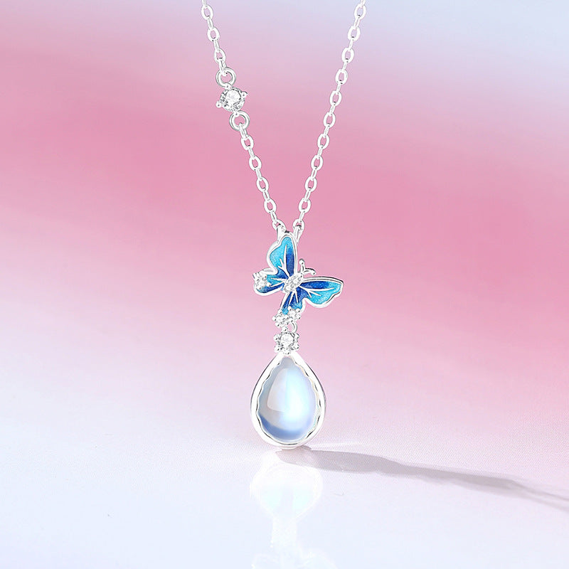 moonstone necklace with pink background