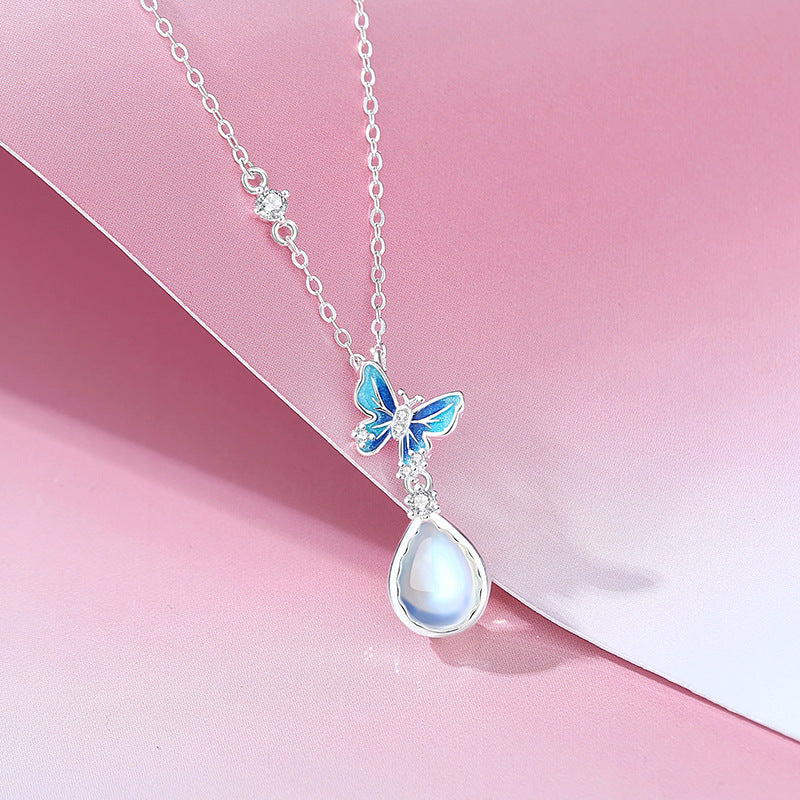moonstone necklace with pink background