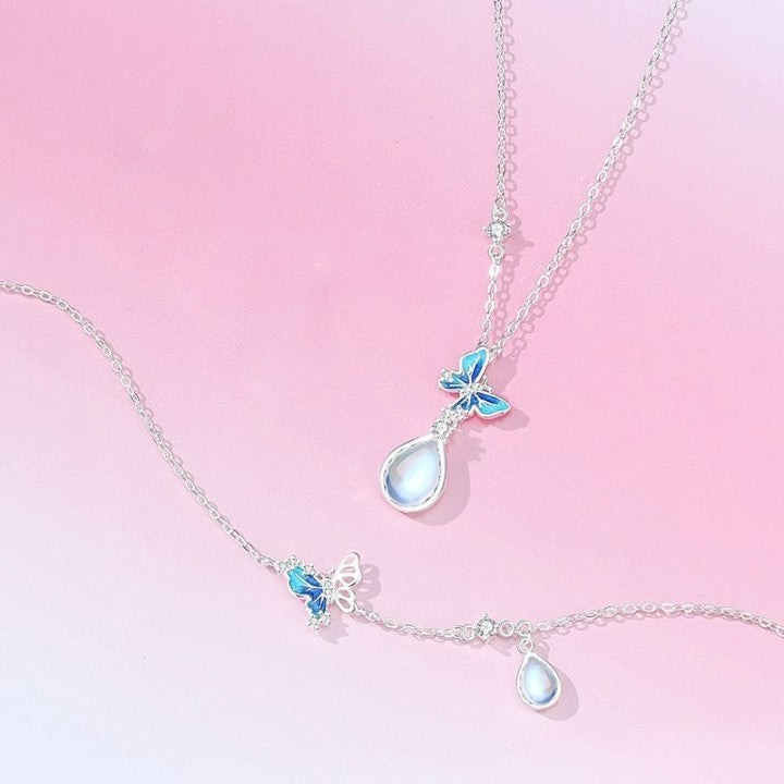moonstone necklace with pink background