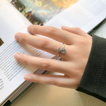Moonstone Ring for Women with blue background