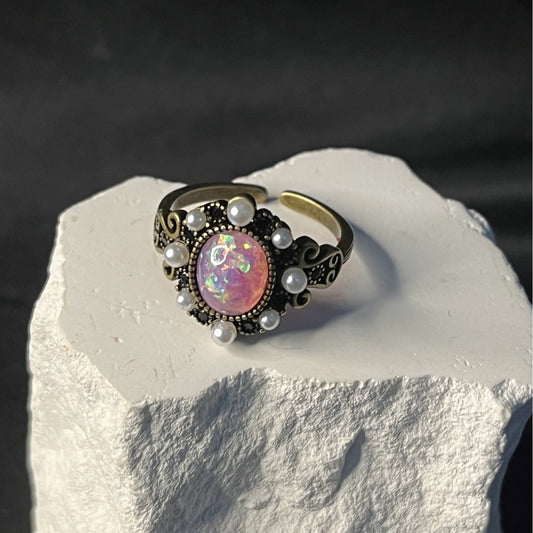Opal And Pearl Ring With Retro Design